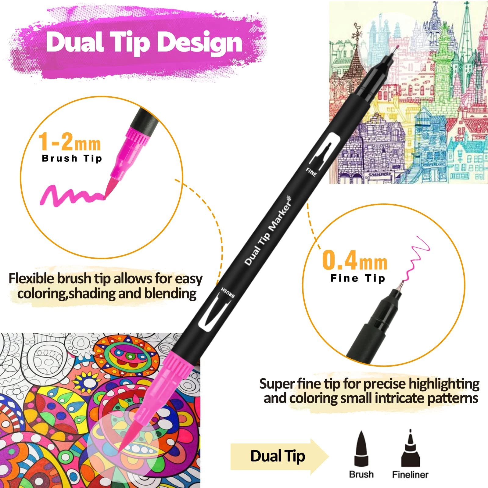 Colouring Pens - 100 pens 100 Colours 0.4mm,1-2mm