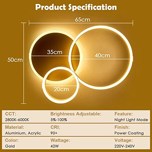 LED Ceiling Light - 3000K-6000K Dimmable