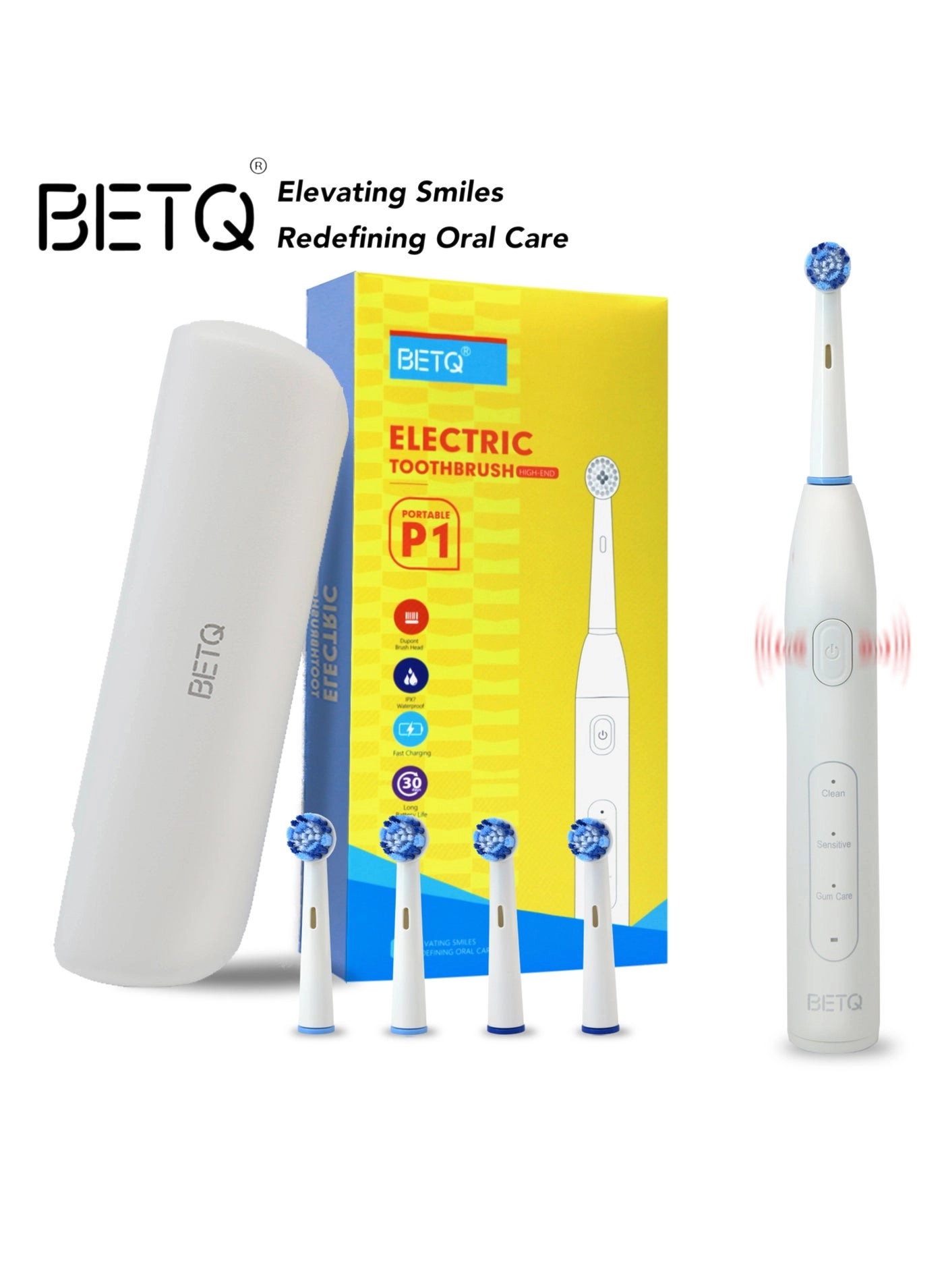 P1 - Portable Series Rotary Electric Toothbrush Dupont Brush Heads*4 Travel Case Use Time > 30 Days