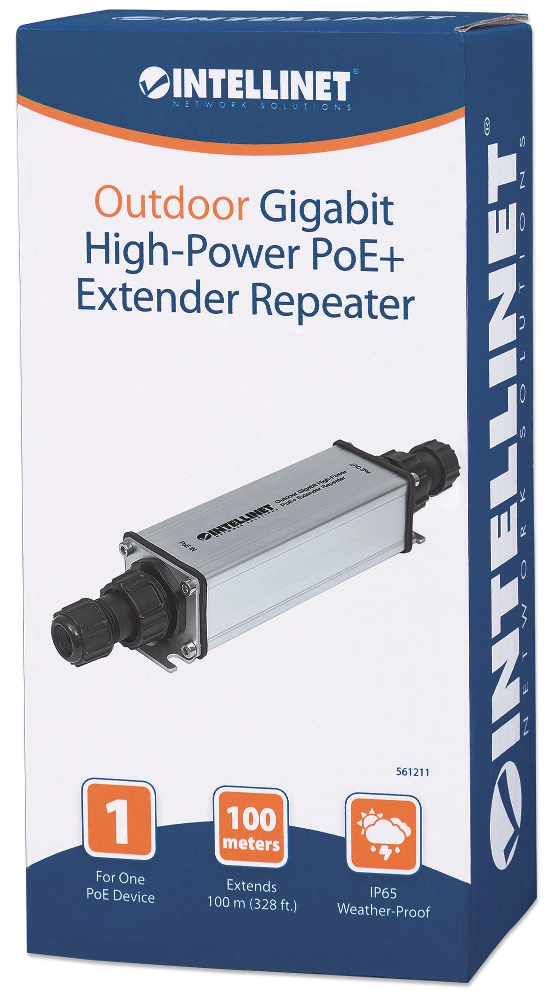Gigabit High-Power PoE+ Extender Repeater - 1 24.3W IEEE 802.3af/at 10/100/1000 Mbps