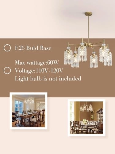 Crystal Gold Chandelier - 6-Light 30in