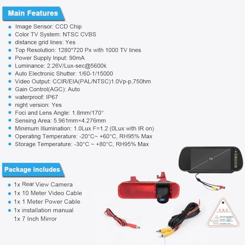 HD IP68 Rear View Camera - Night vision 1280x 720 pixels + 7'' Monitor