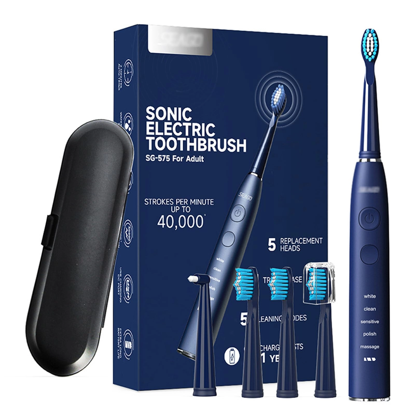 Electric Toothbrush - 3 Modes 2-Minute Timer 10 Brush Heads