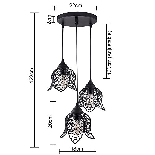 3-Lights Round Cluster Chandelier - Black E27