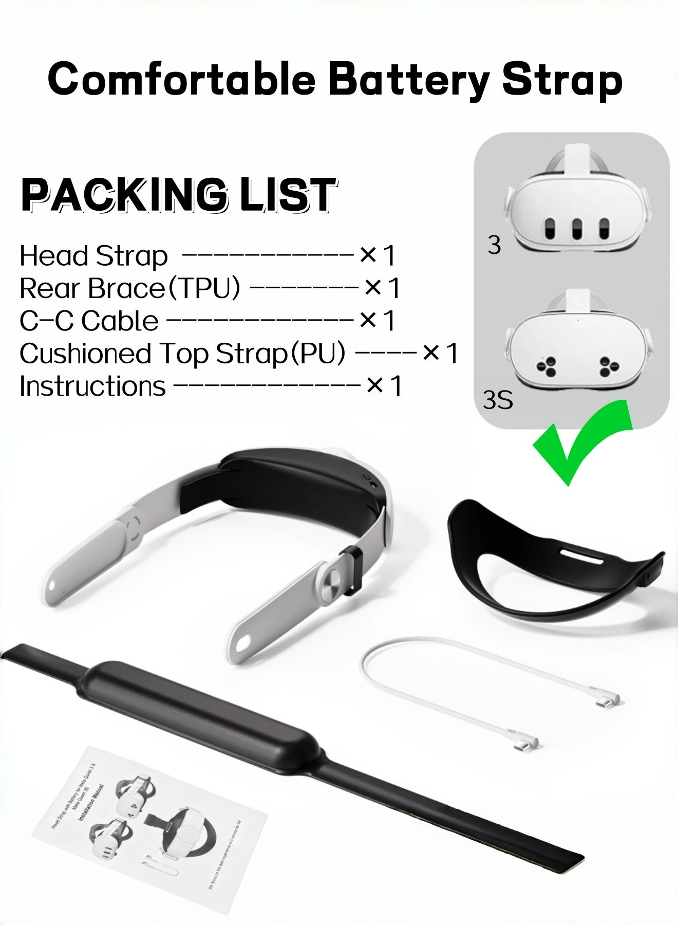 Battery Head Strap for Oculus/Meta Quest 3/3S