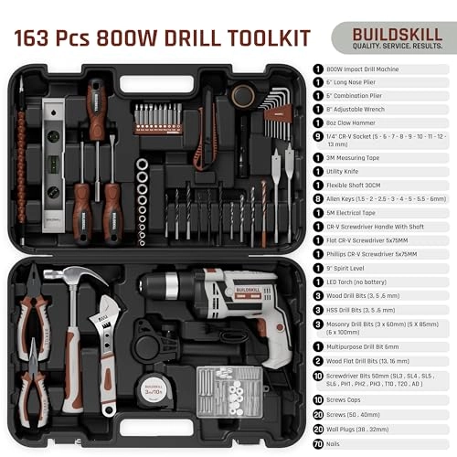 800W Corded Impact Drill Toolkit