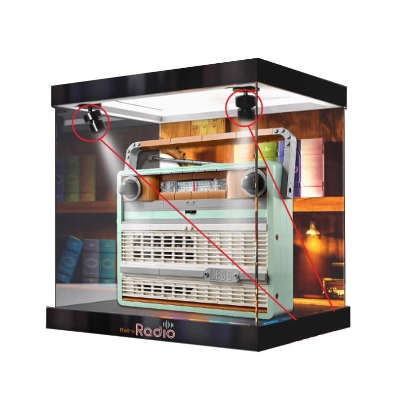 HCAEIOFJ Lego Icons Display Case (10334) - 25x15x30cm Black Bottom+top Light