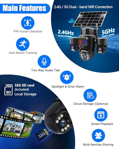 Solar 3-Lens Security Camera 2K