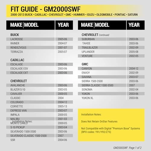 GM2000SWF - Factory Stereo Replacement Interface Adapter