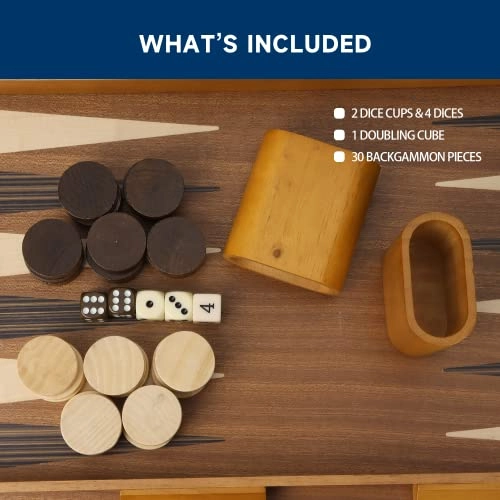 Wooden Folding Inlay Backgammon - Premium Double Stripe