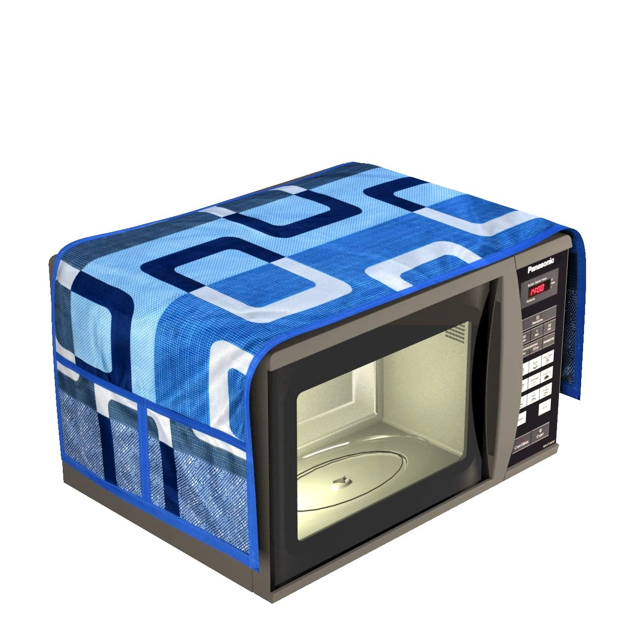 Yellow Weaves Microwave/Oven top ccover - 4 Pockets Blue