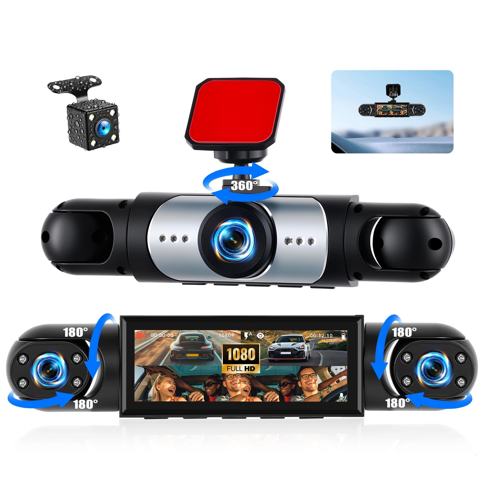 OiLiehu 4 Channel Mirror Dashcam - 1080p