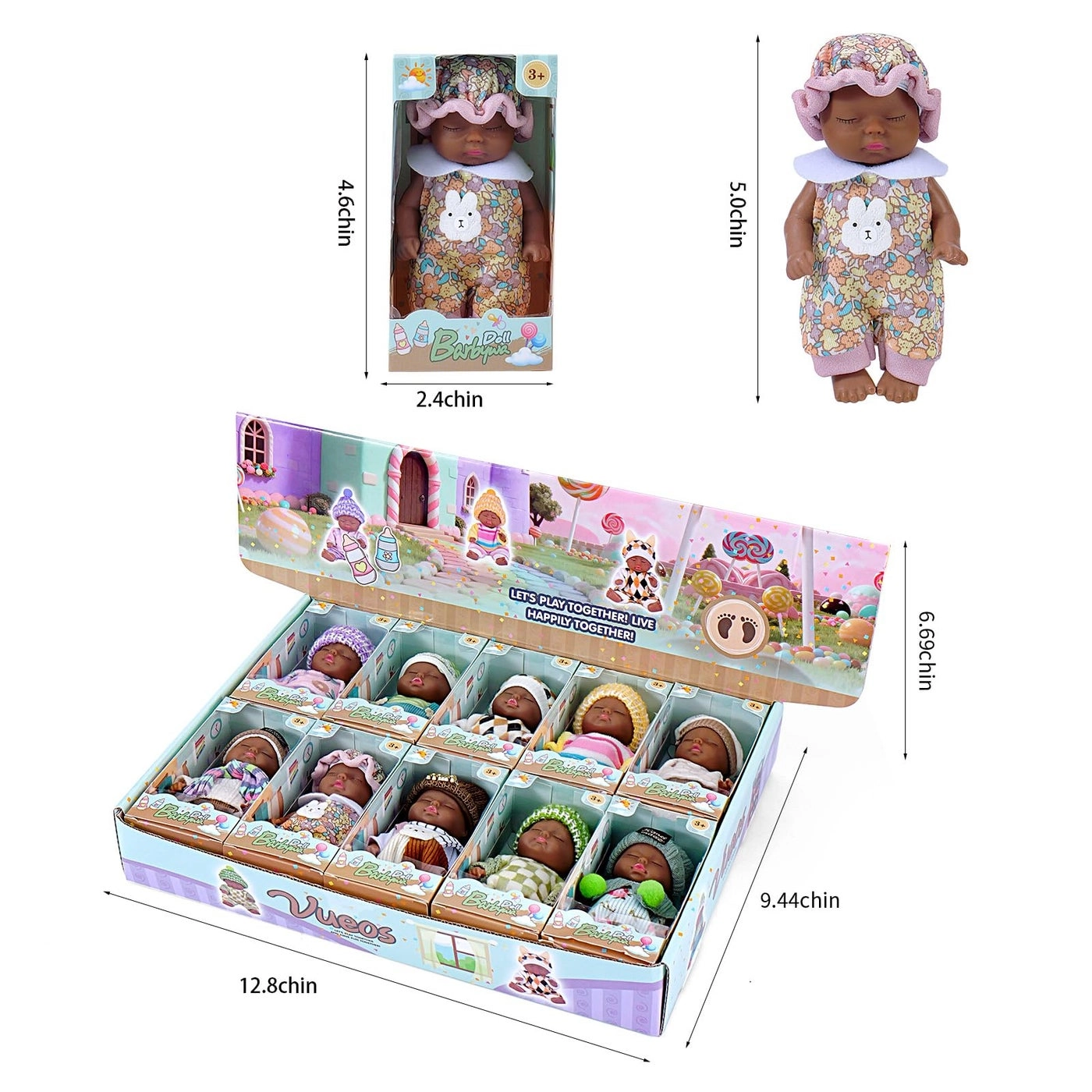 Reborn Baby Doll - 5 Inch 10 Pcs African American Ages 3+ Bundle