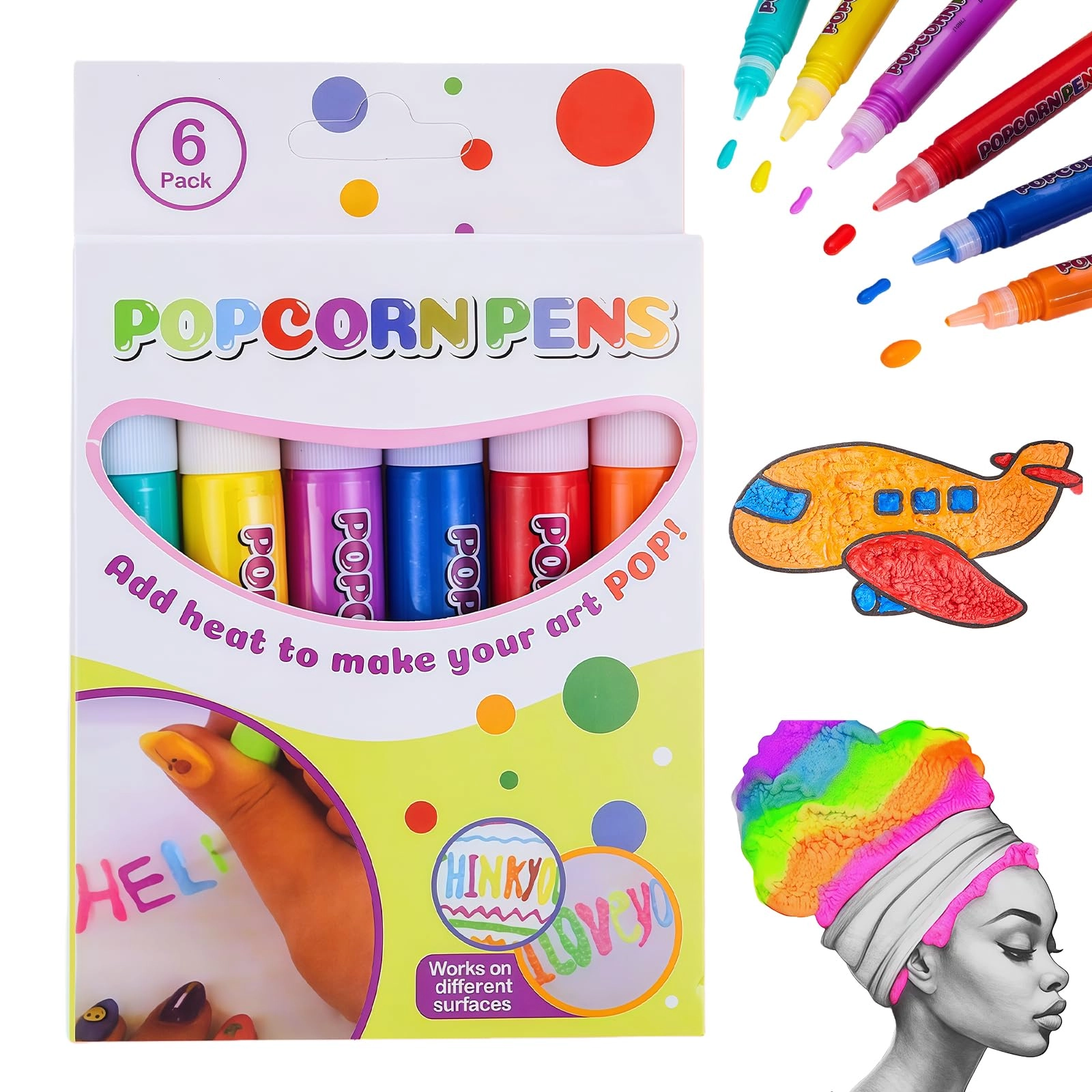 omeblos 3D Bubble Popcorn Drawing Pens - green orange purple yellow pink blue