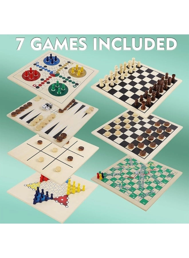7-in-1 Wooden Board Game Set - Tabletop Portable