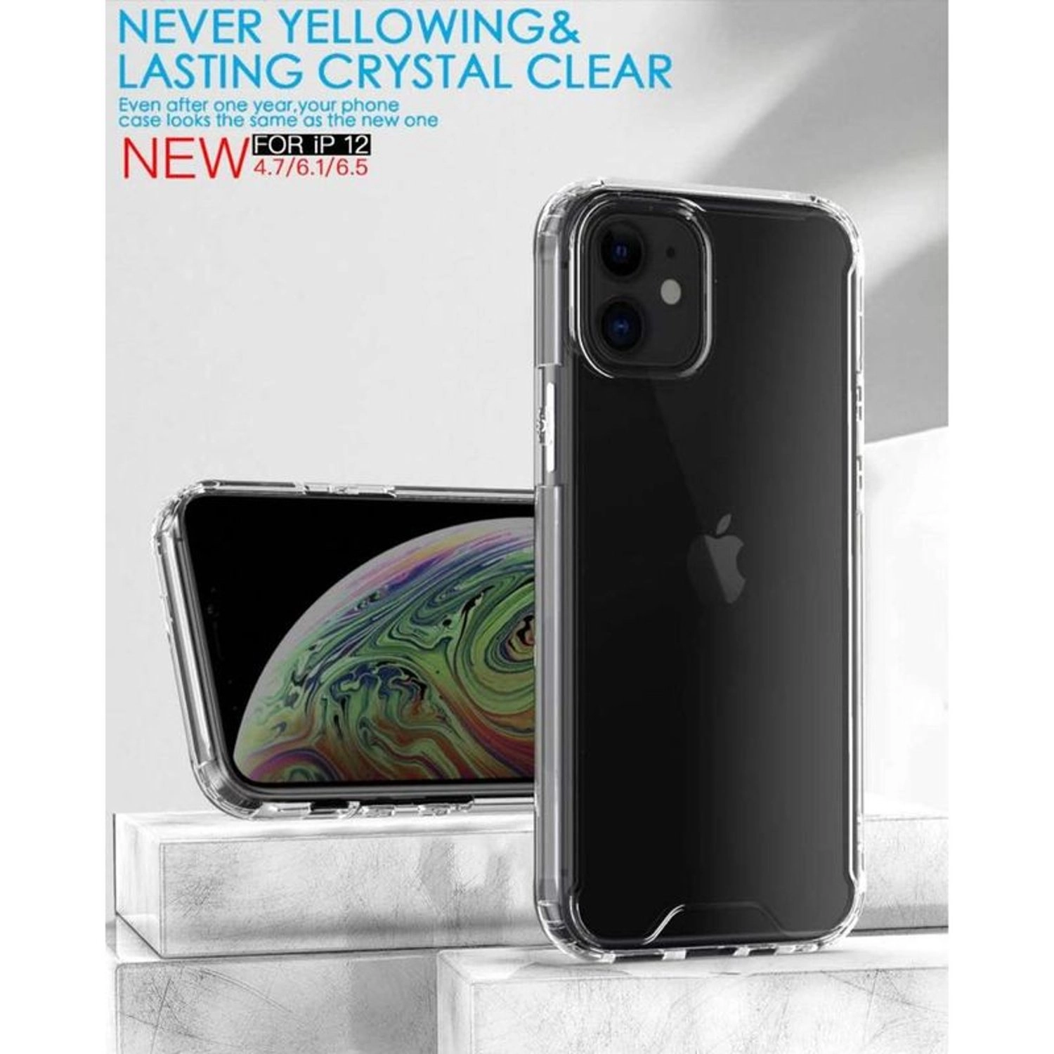 Ezzi Tech Crystal Case with Screen Protector Back Case for iPhone 12