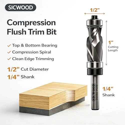 Compression Flush Trim Router Bit - 12mm 14mm