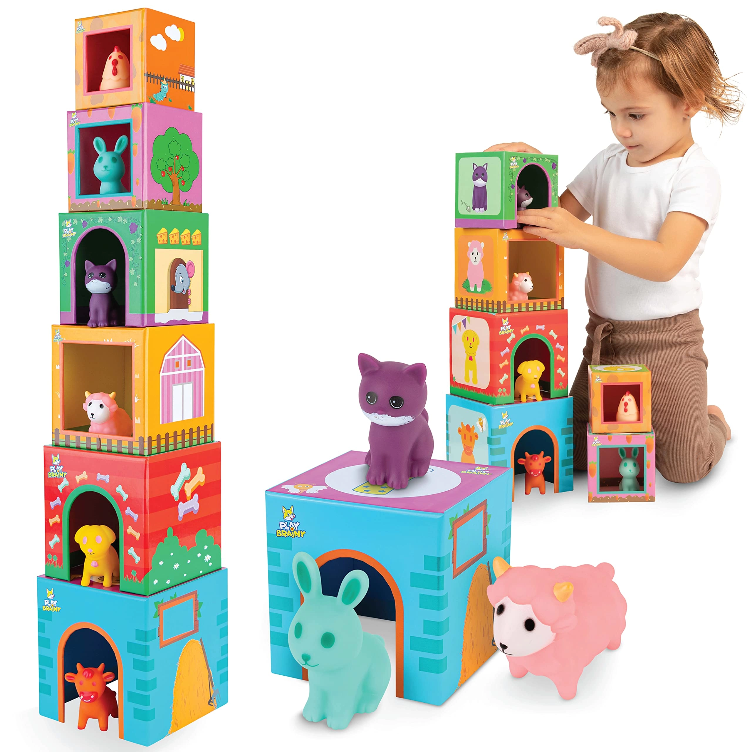 Play Brainy Farm Animal Sorting and Stacking Toys - 1-3 years 12 pieces