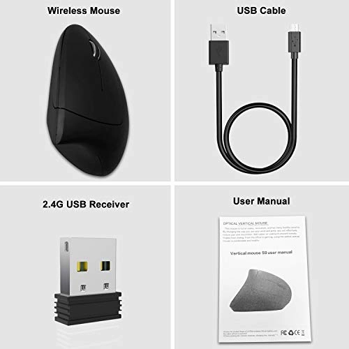 Ergonomic Vertical Wireless Optical Mouse - USB