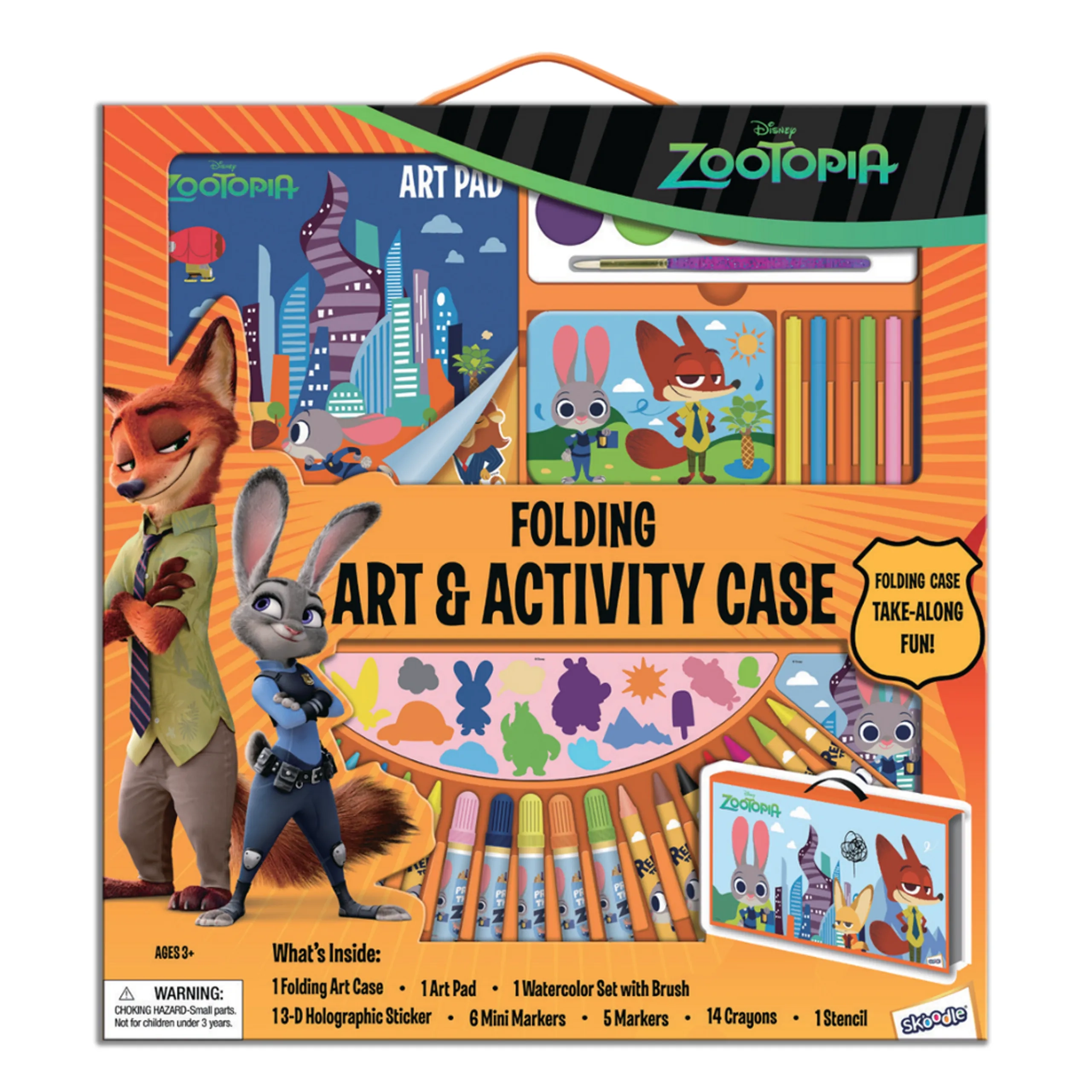 Disney Zootopia Folding Art & Activity Case - 30pcs art pad watercolor set 14 crayons 6 mini markers 5 markers stencil