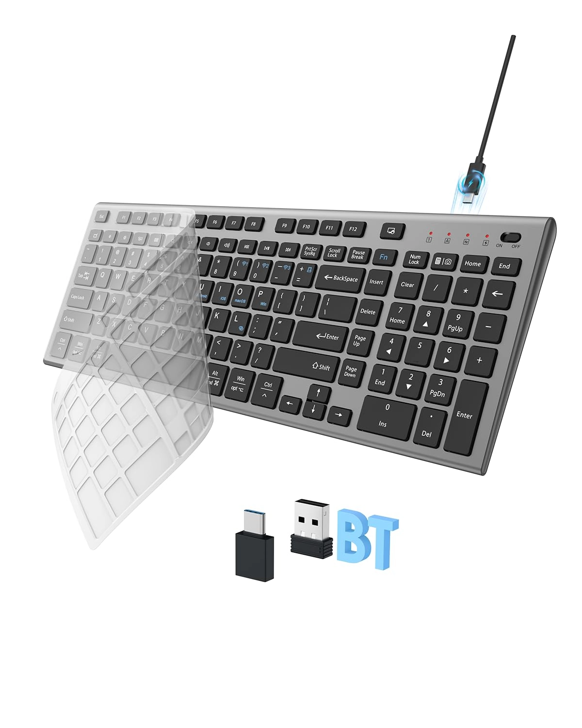 FENIFOX Wireless Keyboard - Bluetooth, RF, USB-A, USB-C