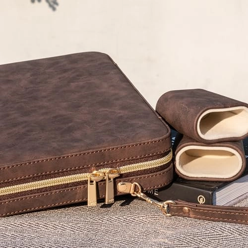 Backgammon Set - Foldable Leather Backgammon Case 30 Artificial Horn Checkers