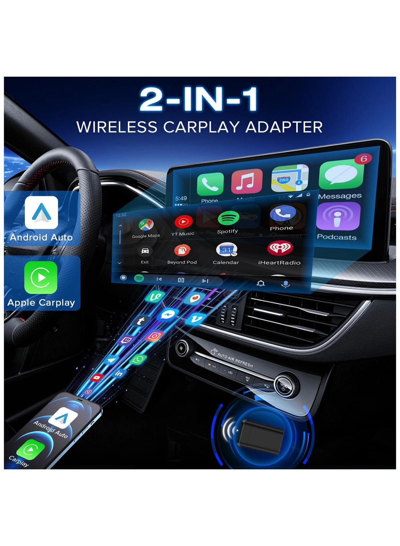 Wireless Carplay Adapter - 2-in-1 Android Auto