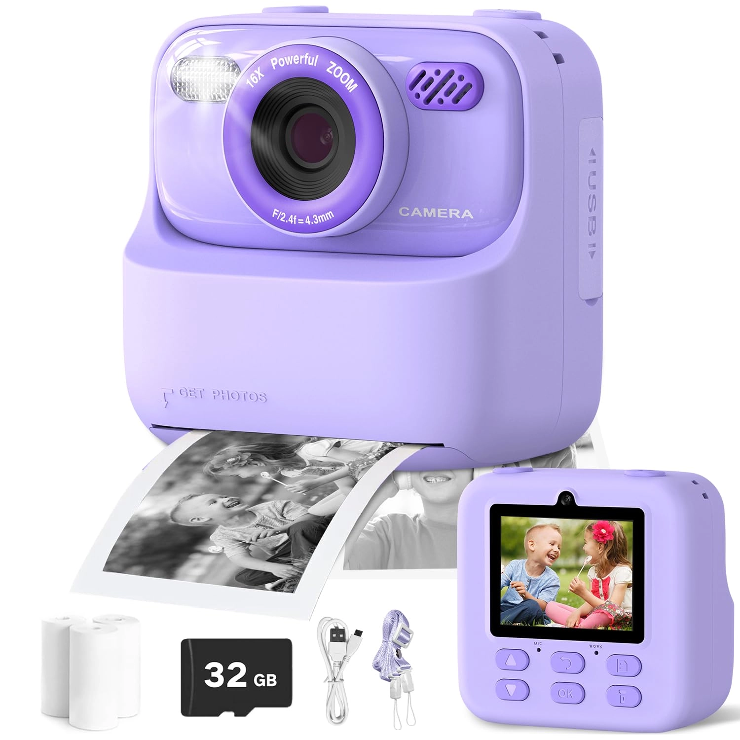 Kids Camera Instant Print - 1080P Portable Toy