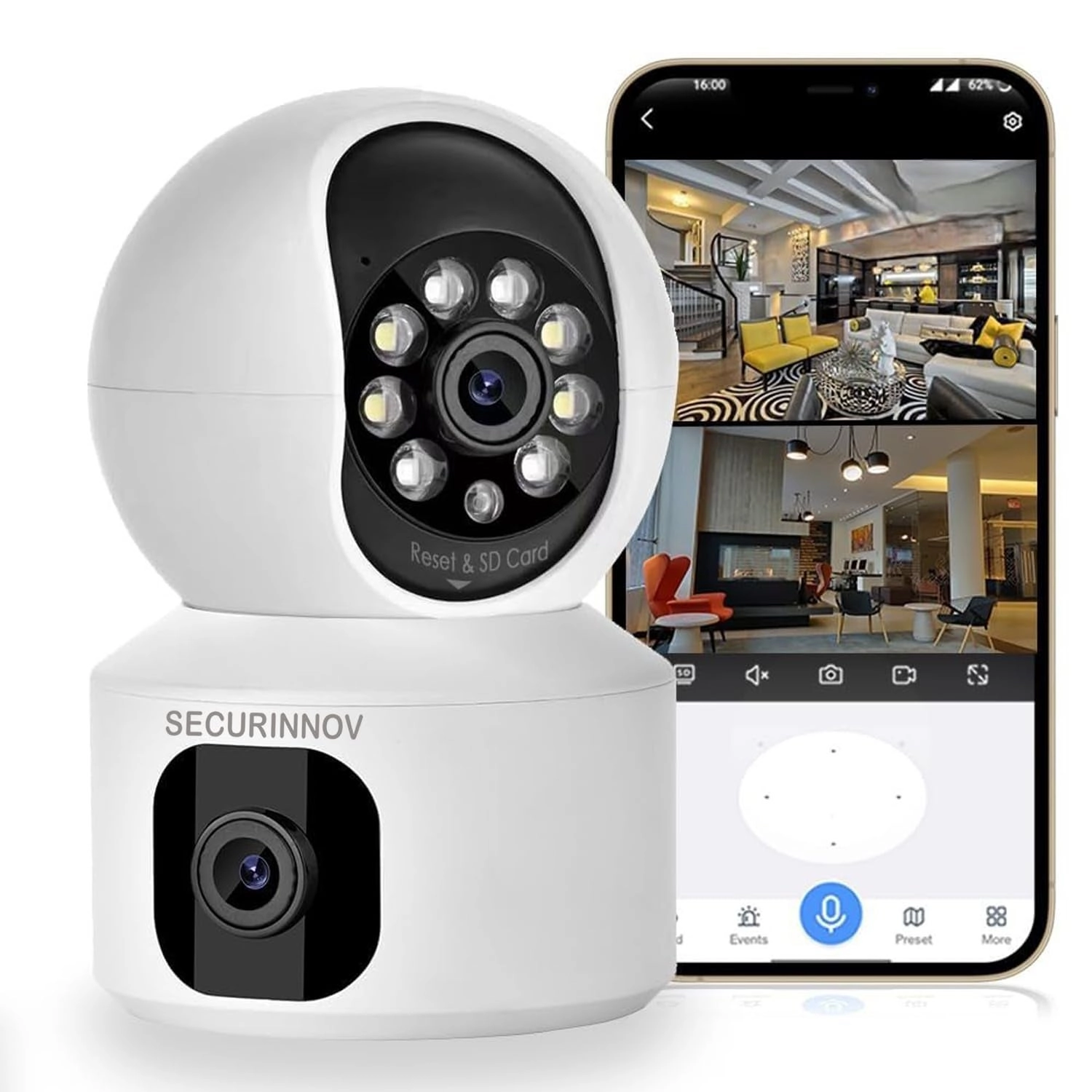 securinnov Dual Lens WiFi IP 360 Camera 1920 X 2160