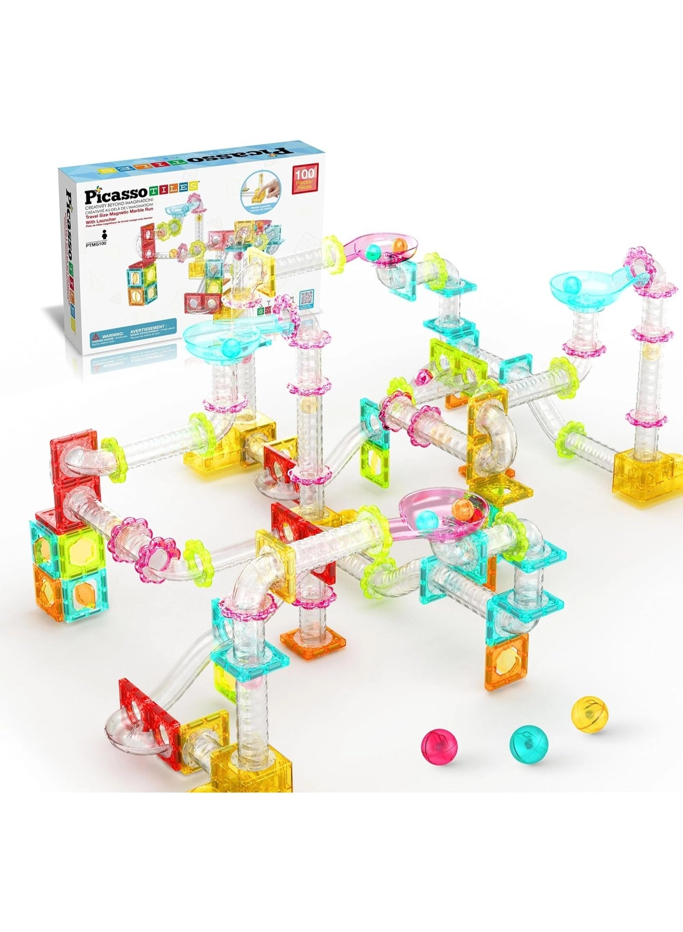 PicassoTiles Magnetic Marble Run - 100 pcs