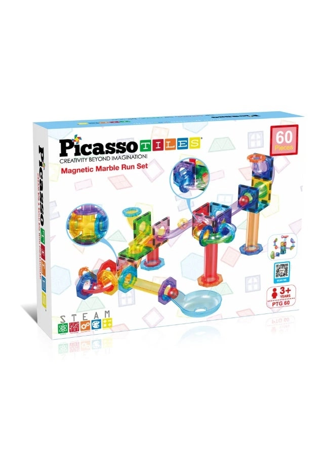 PicassoTiles Magnetic Marble Run Set - 3+ Years 60 pieces