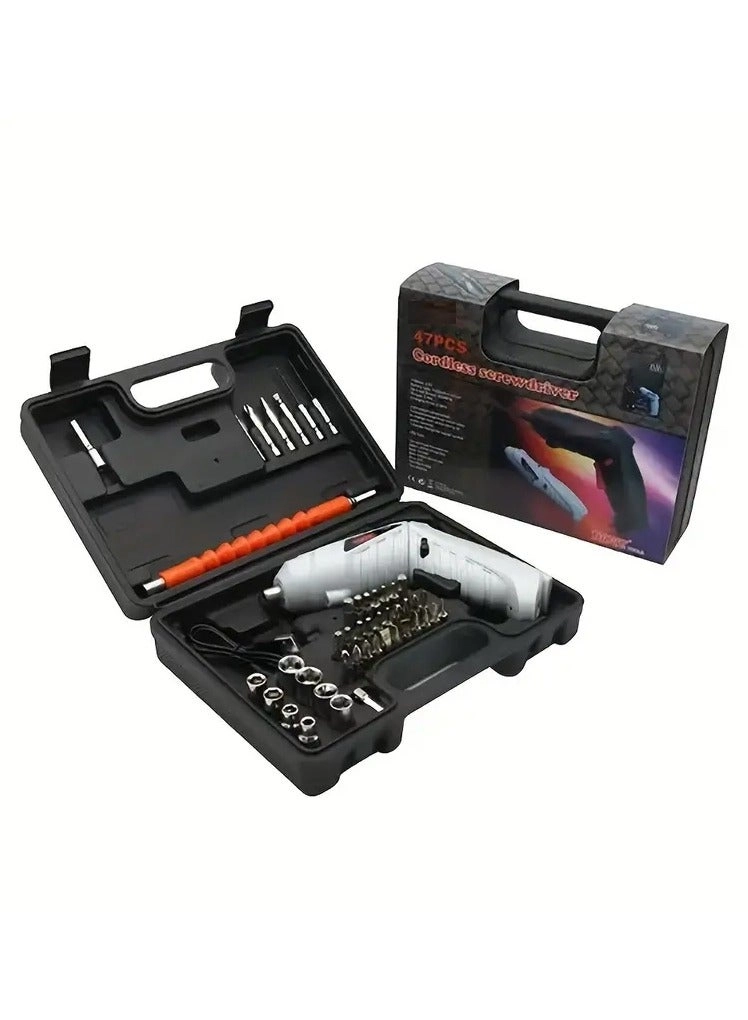 CORDLESS SCREWDRIVER - 47 Piece Rechargeable Black