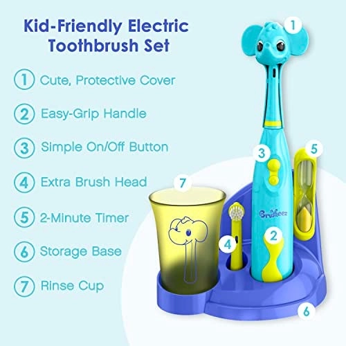 Kids’ Electric Toothbrush Set - Ages 3+ 2 Brush Heads 2-Minute Timer