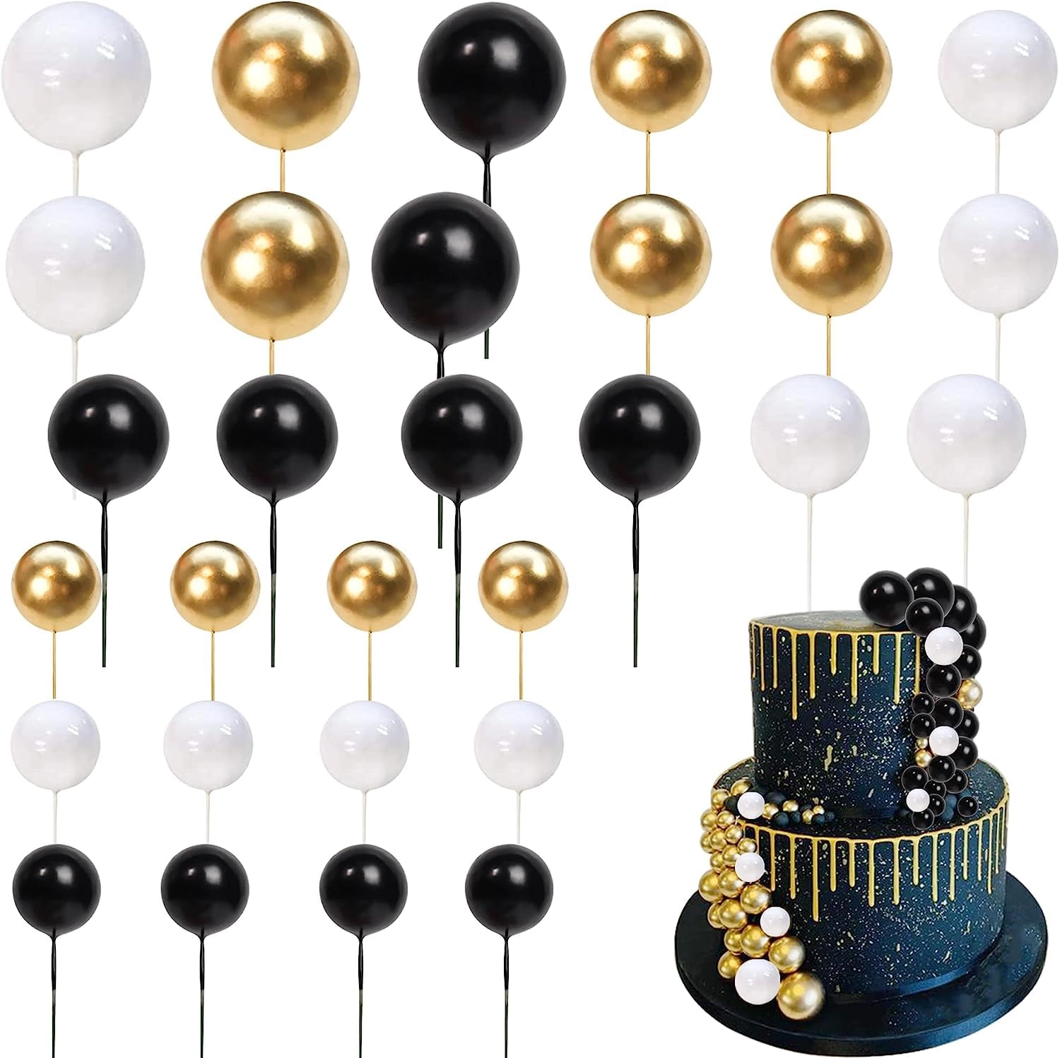 SYKYCTCY Ball Cake Toppers - 24 pcs Baby Shower Birthday Wedding