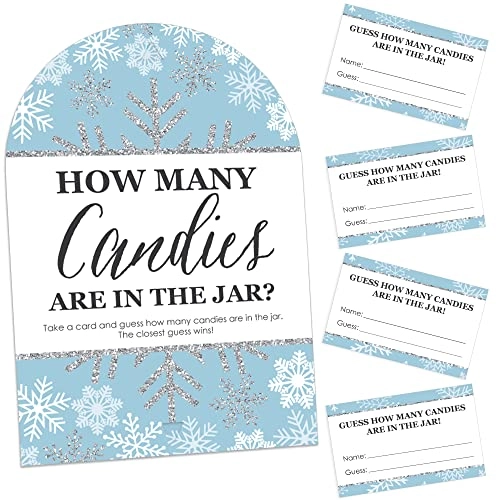 Winter Wonderland Candy Guessing Game - All ages 1 sign with a built-in stand and 40 guessing cards