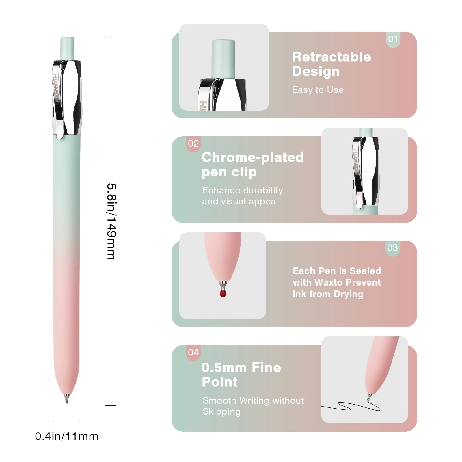 Gel Pens - 5.0 Count 0.5mm Millimeters