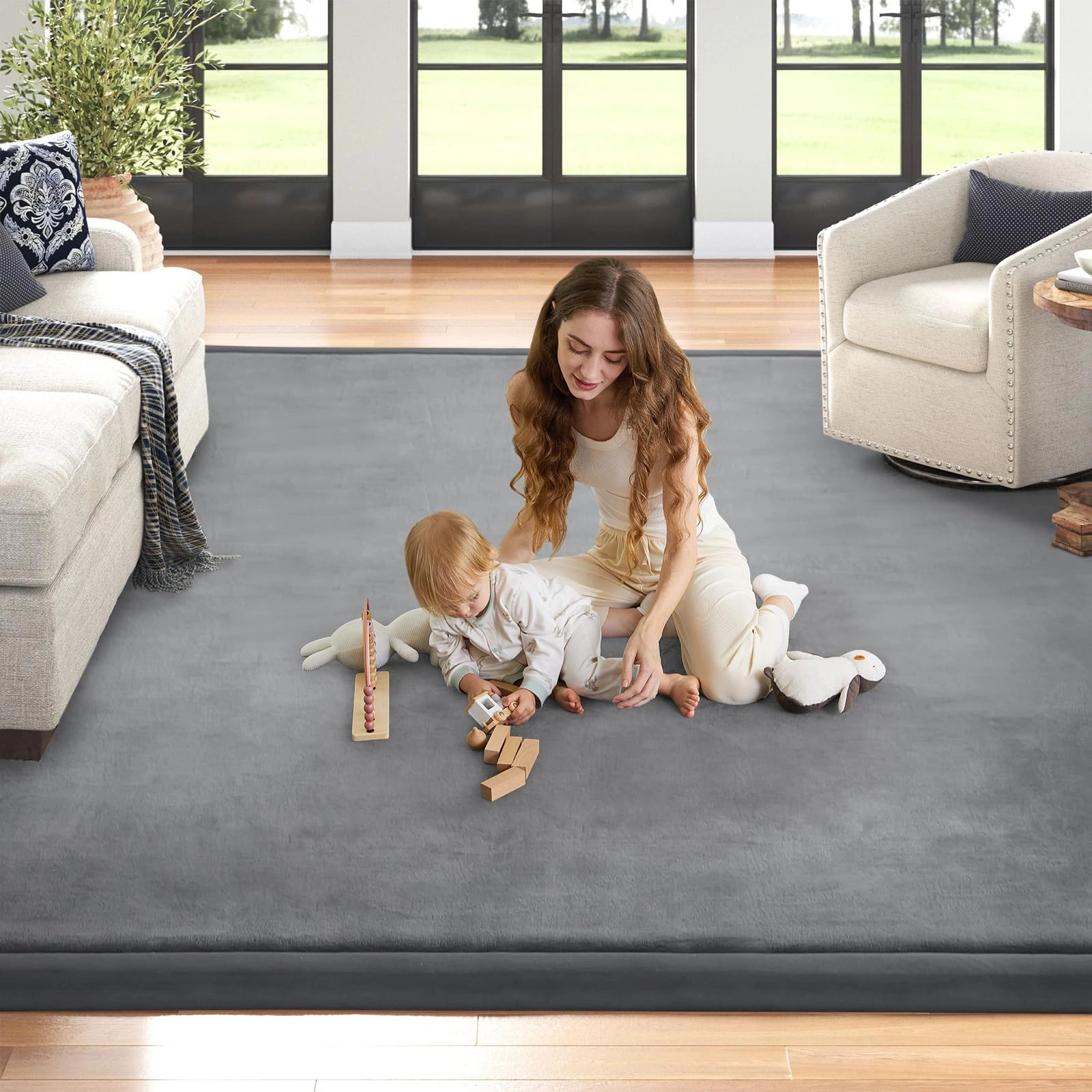Baby Play Mat - 79"x158" 1.3" Thick Cream