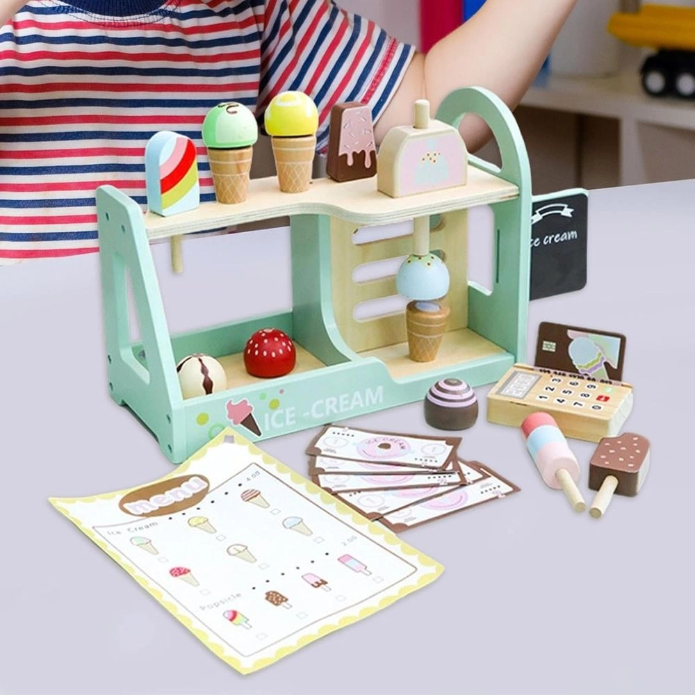 Kids Wooden Ice Cream Shop Playset - 17 pcs (5551007-KABI_0176)