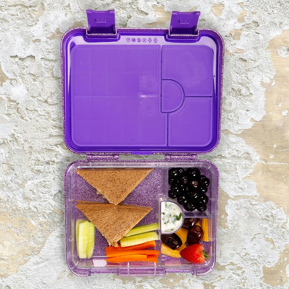 6 / 4 Compartment Bento Lunch Box - Tropical - Pink 350 ml