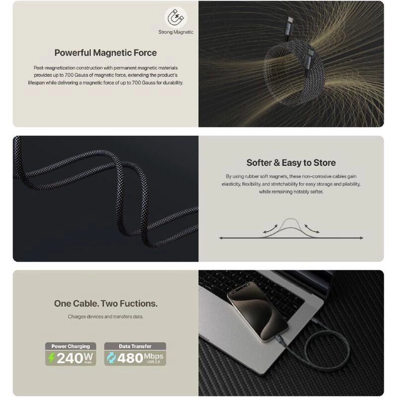 CASA MP100 Cable 240W USB-C to USB-C 1m Magnetic