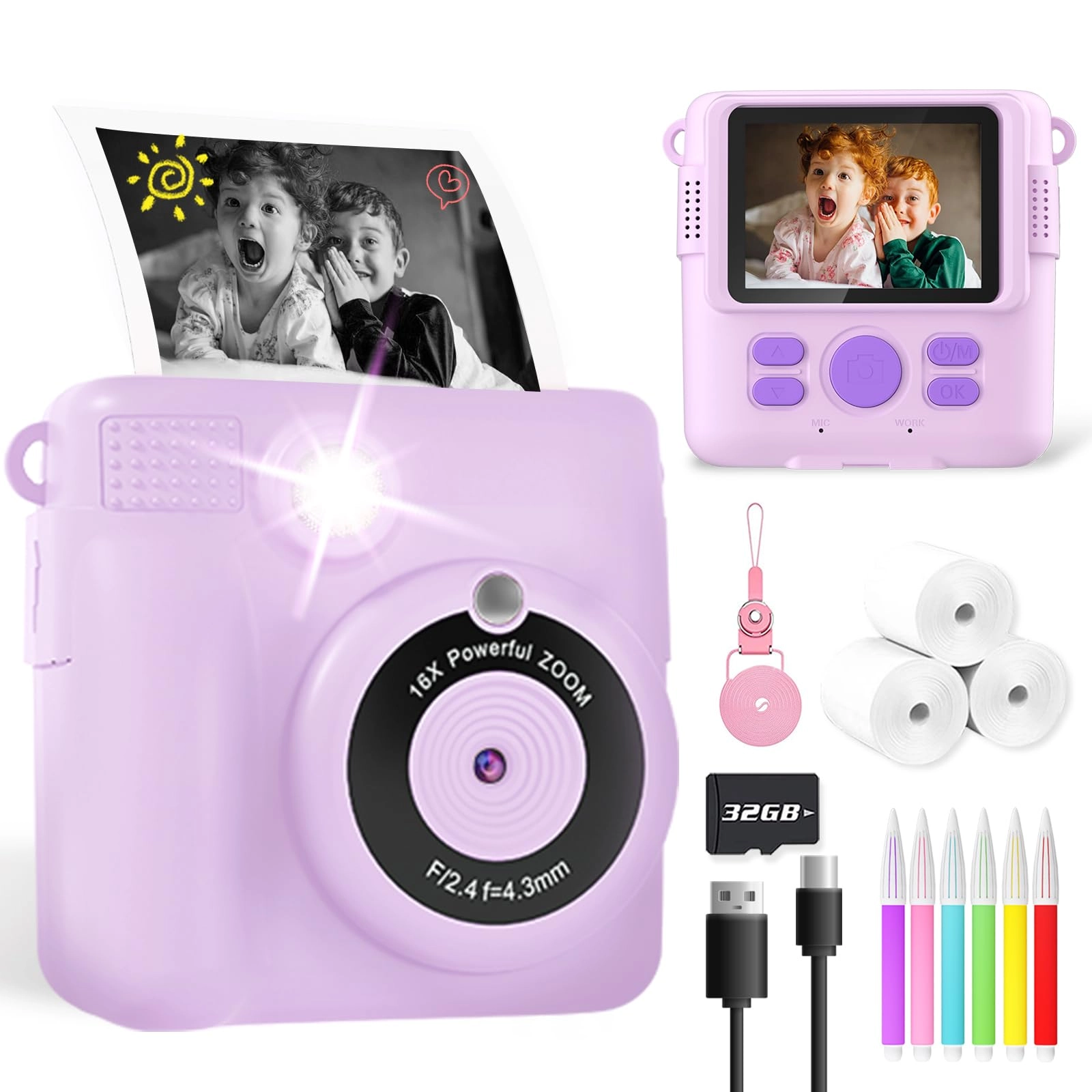 YORKOO Kids Print Camera - 10057mm/4''2.2''.