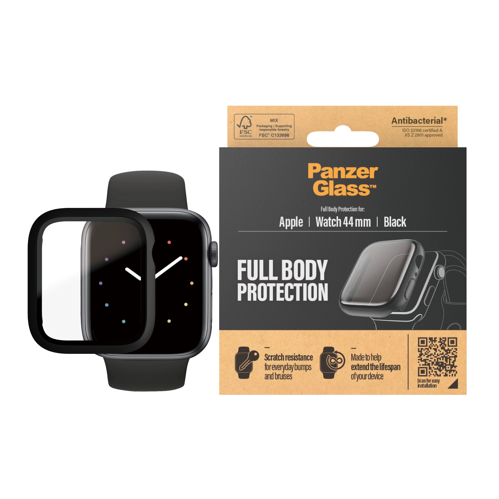 Screen Protector for Apple Watch SE 44mm - Super+ Glass Black