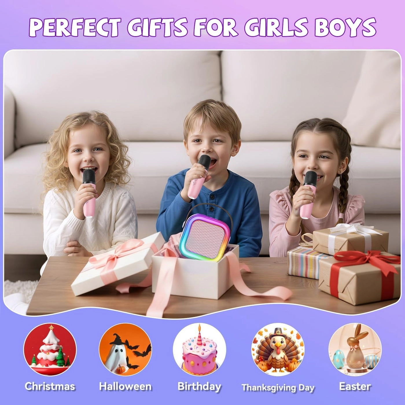 Mini Karaoke Machine - 3 Wireless Microphones