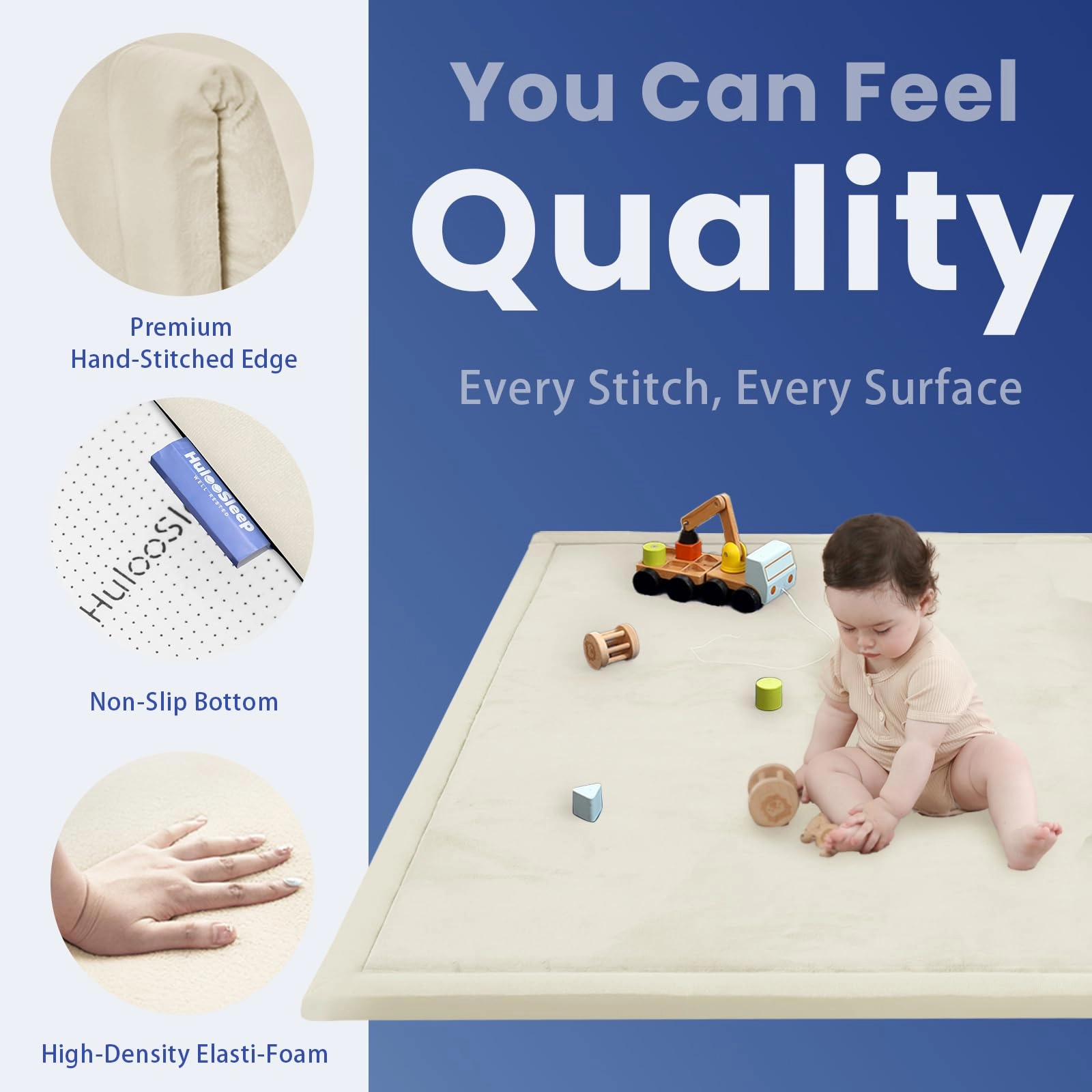 Baby Activity Play Mat - 79"x118" 1.3" Thick Cream