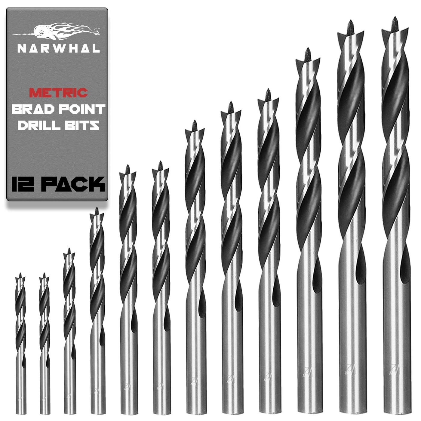 Narwhal Brad Point Wood Drill Bit Set - 12 Pack Metric Sizes