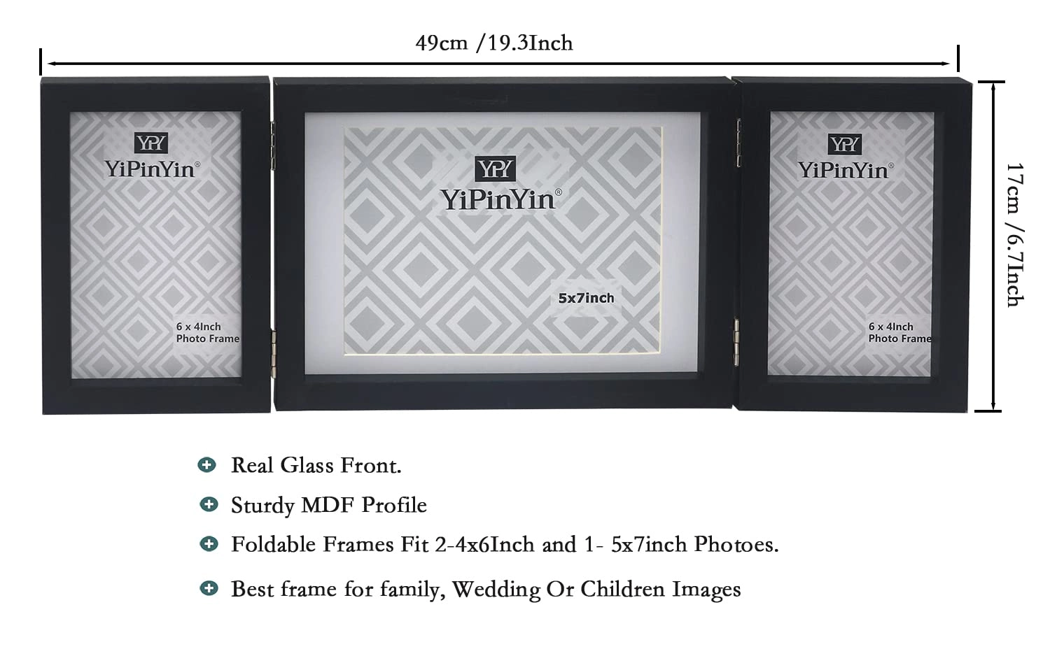 Triple Multi Photo Frame - 2-4x6''+5x7'' 3