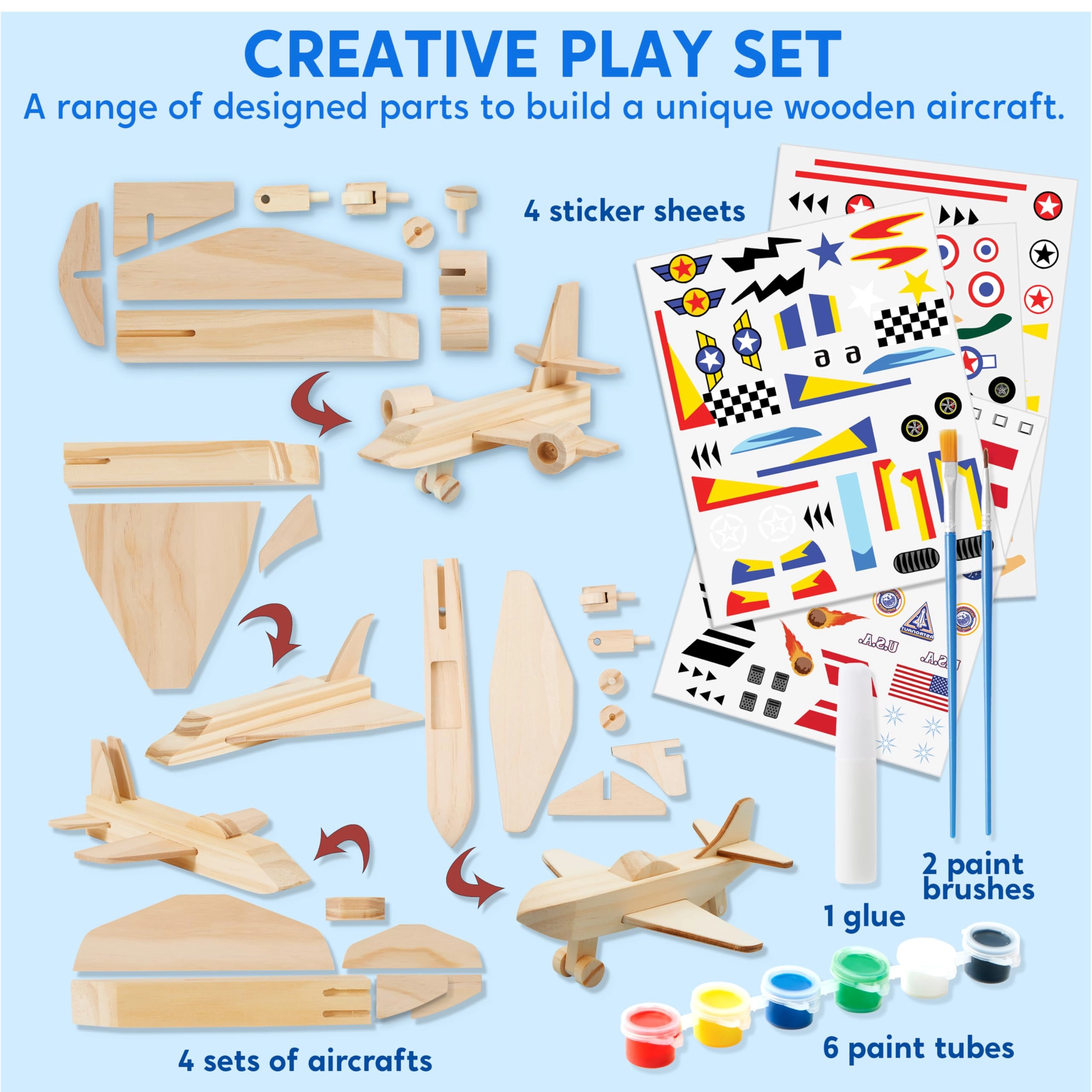 4pcs Wooden Aircraft Painting Kit