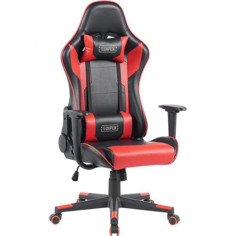 Techpick Ergonomic Highback Gaming Chair - Black/Red PU Leather Adjustable Height
