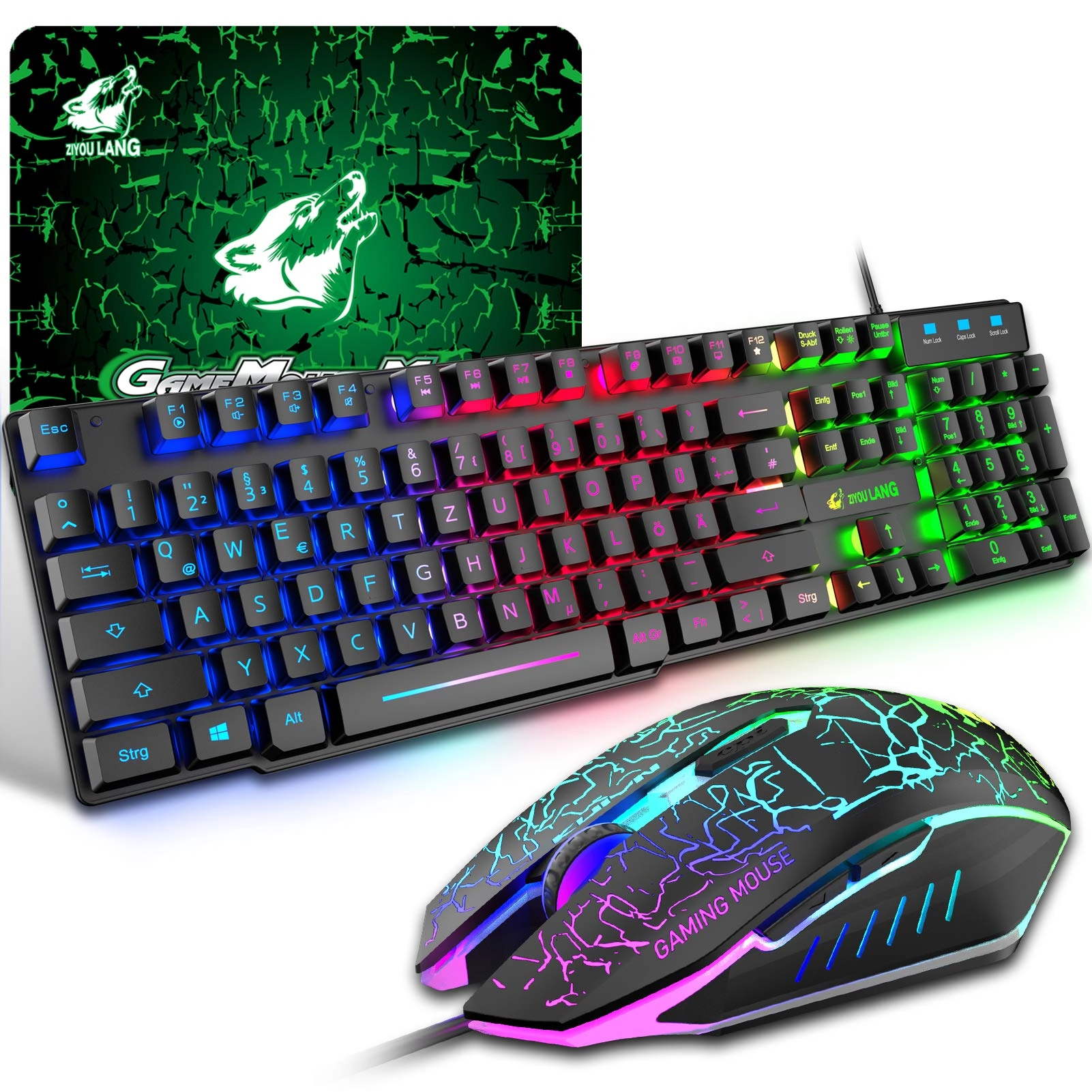 ZIYOULANG Gaming Keyboard and Mouse Set - DE Wired
