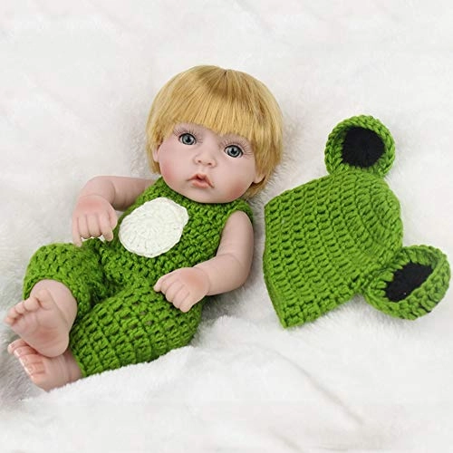 Reborn Baby Doll - 10 inch 25 cm soft silicone boy blonde green knit jumpsuits